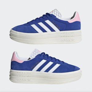 Women's Adidas Gazelle Bold Platform Sneakers in Blue and Pink Size 6
